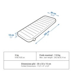 Quechua MATELAS GONFLABLE DE CAMPING - AIR SECONDS 80 CM - 1 PERSONNE 13 Quechua MATELAS GONFLABLE DE CAMPING - AIR SECONDS 80 CM - 1 PERSONNE -Quechua matelas gonflable de camping air seconds 80 cm 1 personne 1