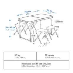 Quechua TABLE DE CAMPING PLIANTE - 4 TABOURETS - 4 À 6 PERSONNES -Quechua table de camping pliante 4 tabourets 4 a 6 personnes 1